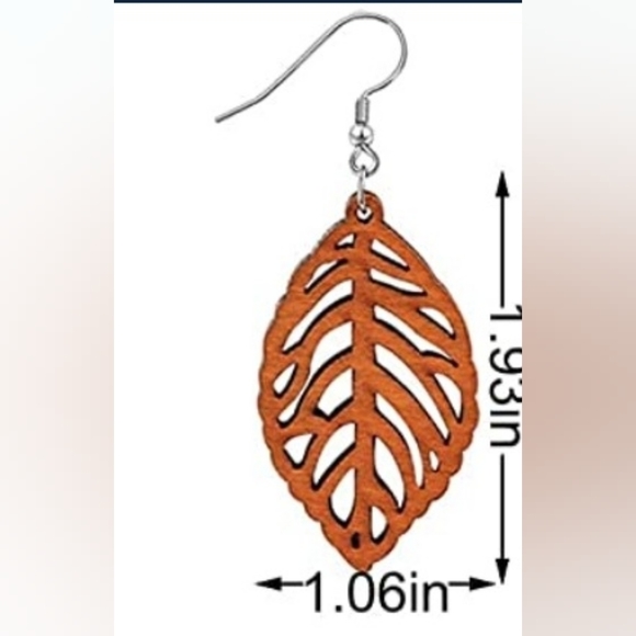 Leaf Wood Earrings, Long Wood Earrings - Picture 4 of 4